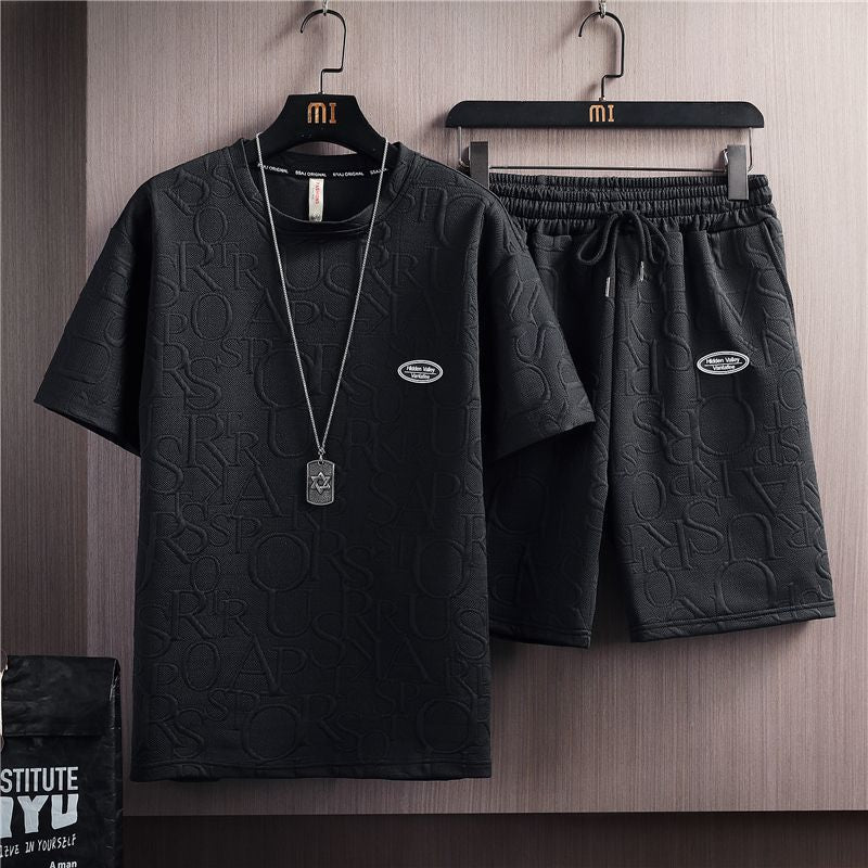 M-2XL Men&#39;s Set Two Piece Men&#39;s Clothing Summer Summer Summer Waffle Short Sleeve T-shirt Korean Loose Half Sleeve Set