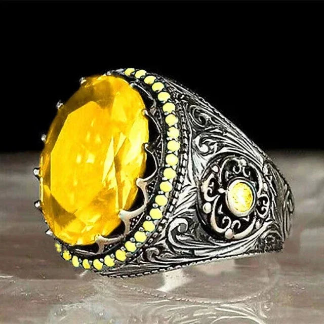 New Inlaid Emerald Men's Luxury Ring Personality Retro Domineering Personality Ring To Attend The Banquet Party Jewelry