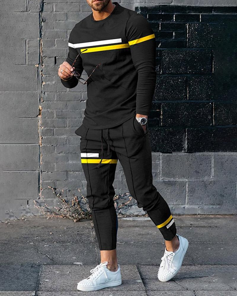 Summer Fashion Tracksuit Set For Men 2 Piece Outfit Long Sleeve T Shirt Trousers Pants Sweatpants Sport Suit Oversized Clothes