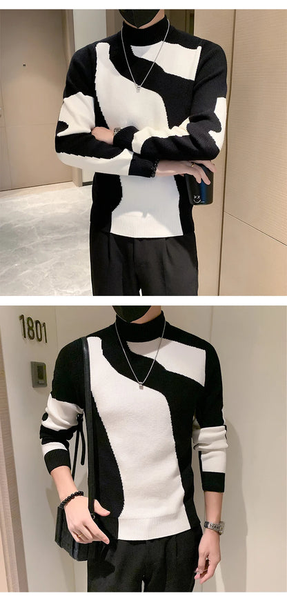 Autumn/Winter Colored Half Turtleneck Sweater Men Long Sleeve Slim Fit Casual Pullover Social Underlying Knitwear Tops