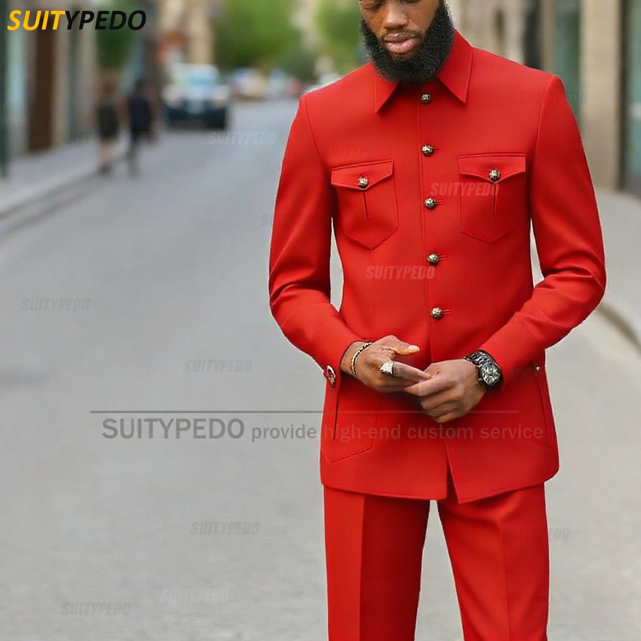 Fashion Stand Collar Men's Suit Newest Smart Casual Four Pockets Prom Formal Hommes 2 Pieces Blazer And Pants Sets Texudos
