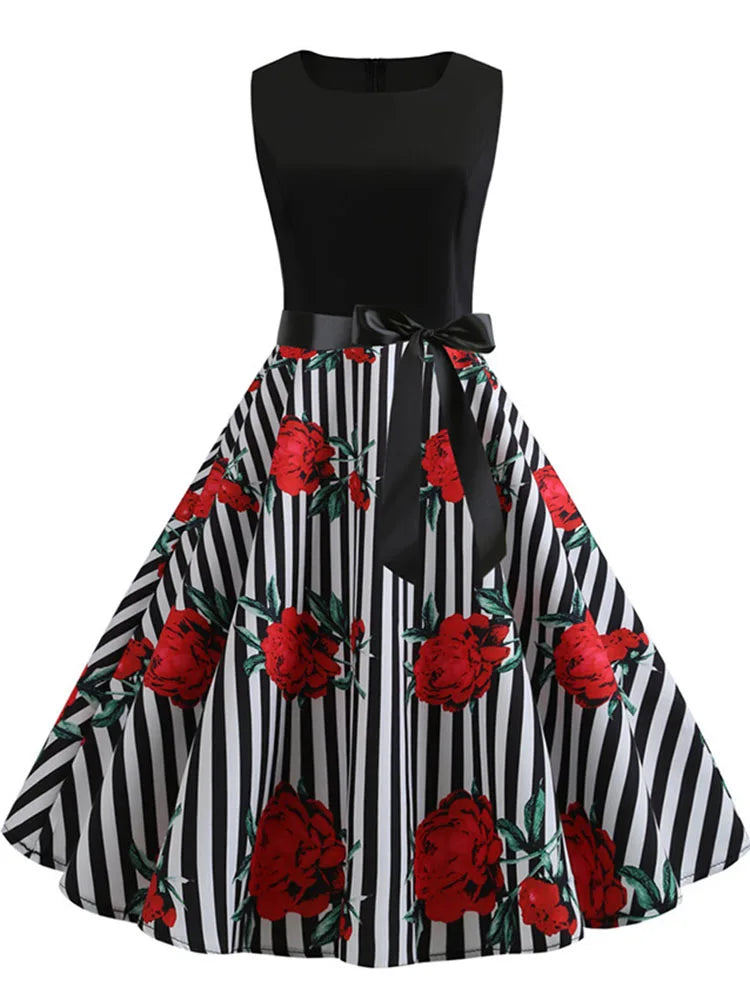 Black White Polka Dot Summer Dress Women Sleeveless Vintage 50s 60s Party Office Dresses