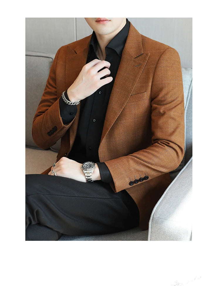 2024 New High-end Men's Two-button Suit Fashion Matching Handsome Casual Dating Slim Suit Single West Coat  Gucci Blazer Men