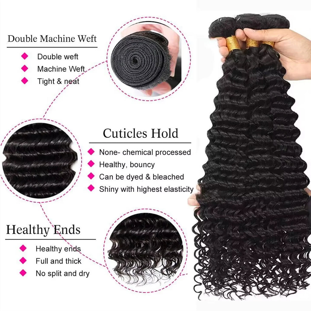 Malaysian Human Hair Bundles Deep Wave Raw 3 4 Bundles 28 30 Inch Virgin Remy Curly Hair Extension For Women Sew In Quick Weave