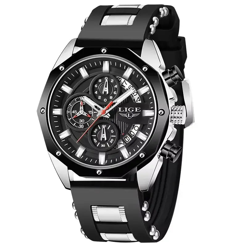 LIGE Casual Sport Men Watch Luxury Quartz Men Watches Military Silicagel Wristwatch Fashion Waterproof Chronograph Watch for Men