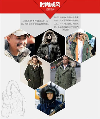 Winter N3B usaf waterproof puffer long coat military fur hood warm tactical bomber army thick us air force parka for men