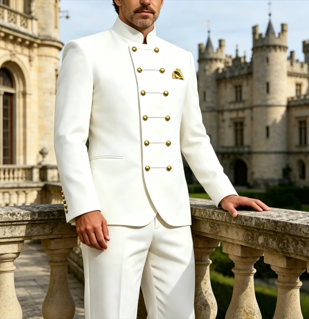 Elegant White Men's Suits High Quality Straight 2 Piece Jacket Pants Sets Customized Male Clothing Blazer Outwear