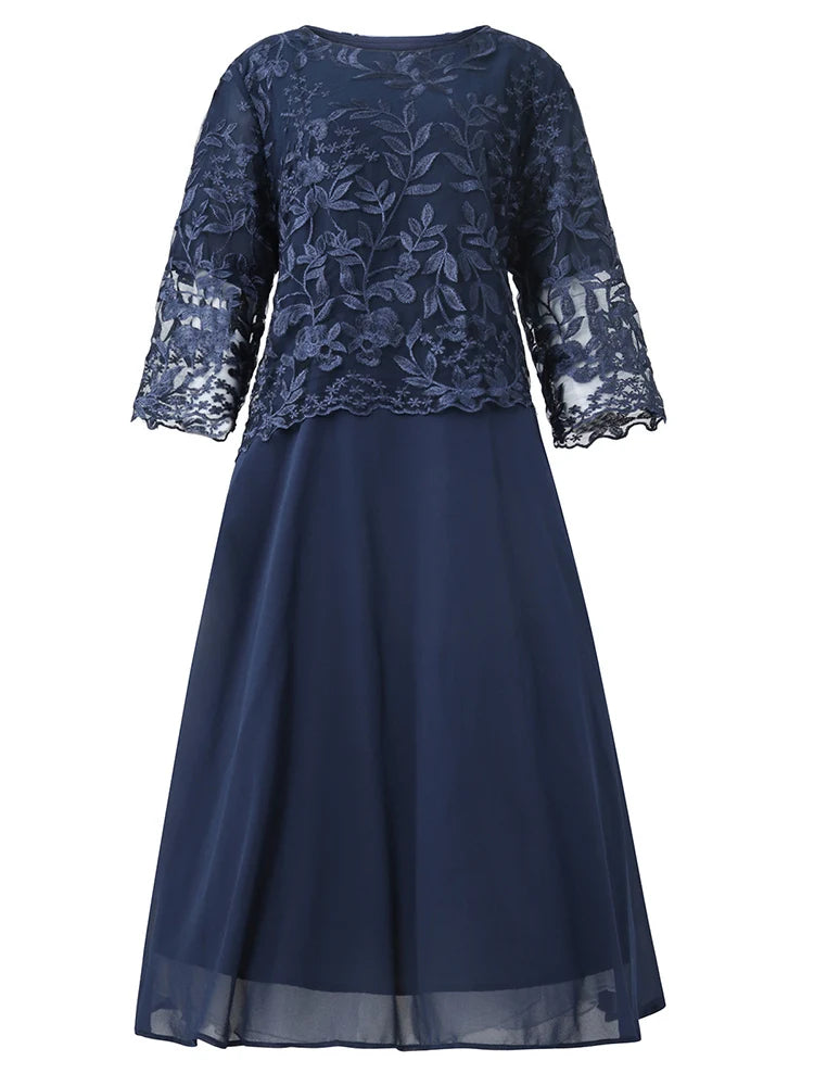 4XL 5XL Übergröße Damen Kleidung 2024 Frühling Sommer Stickerei Falsche Zweiteilige Partykleid für Hochzeitsgast Kirchenkleid