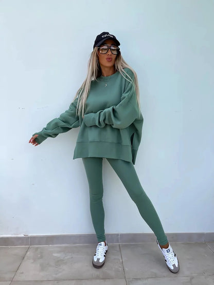 Spring summer  new Shirt  casual loose-fitting sweater tight pants 2 piece suit sets for women 2 pieces trousers sets