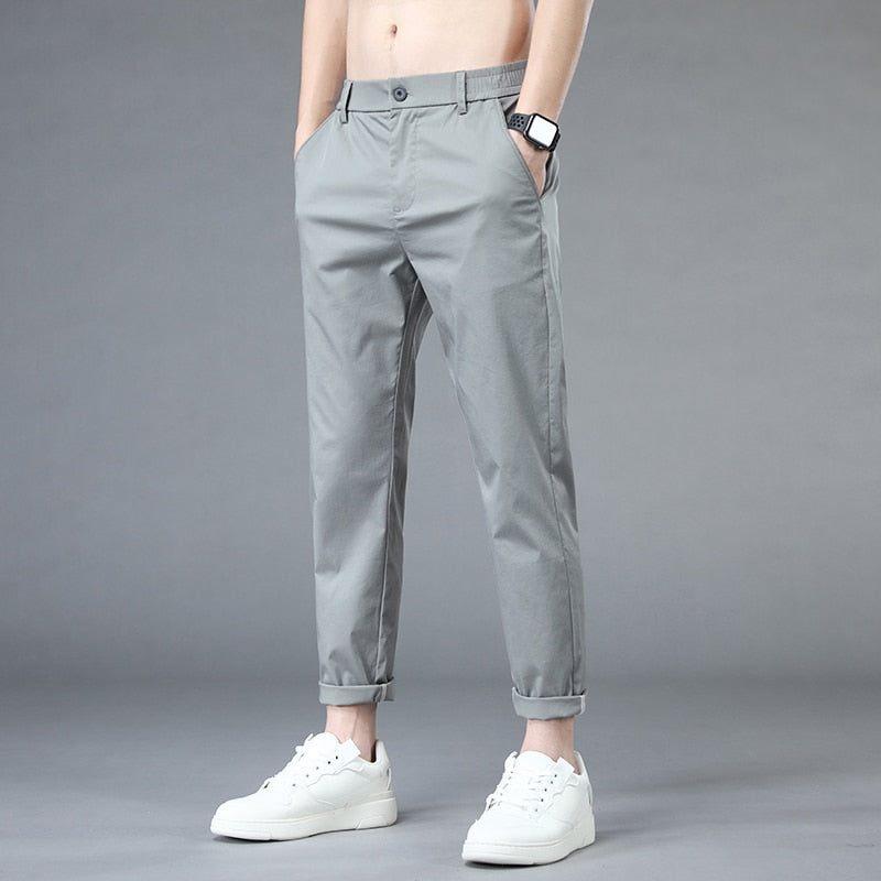 Summer Ankle-Length Casual Pants Men Thin Classic Style Fashion Slim Straight Cotton Brand Clothing Solid Color Trousers Male