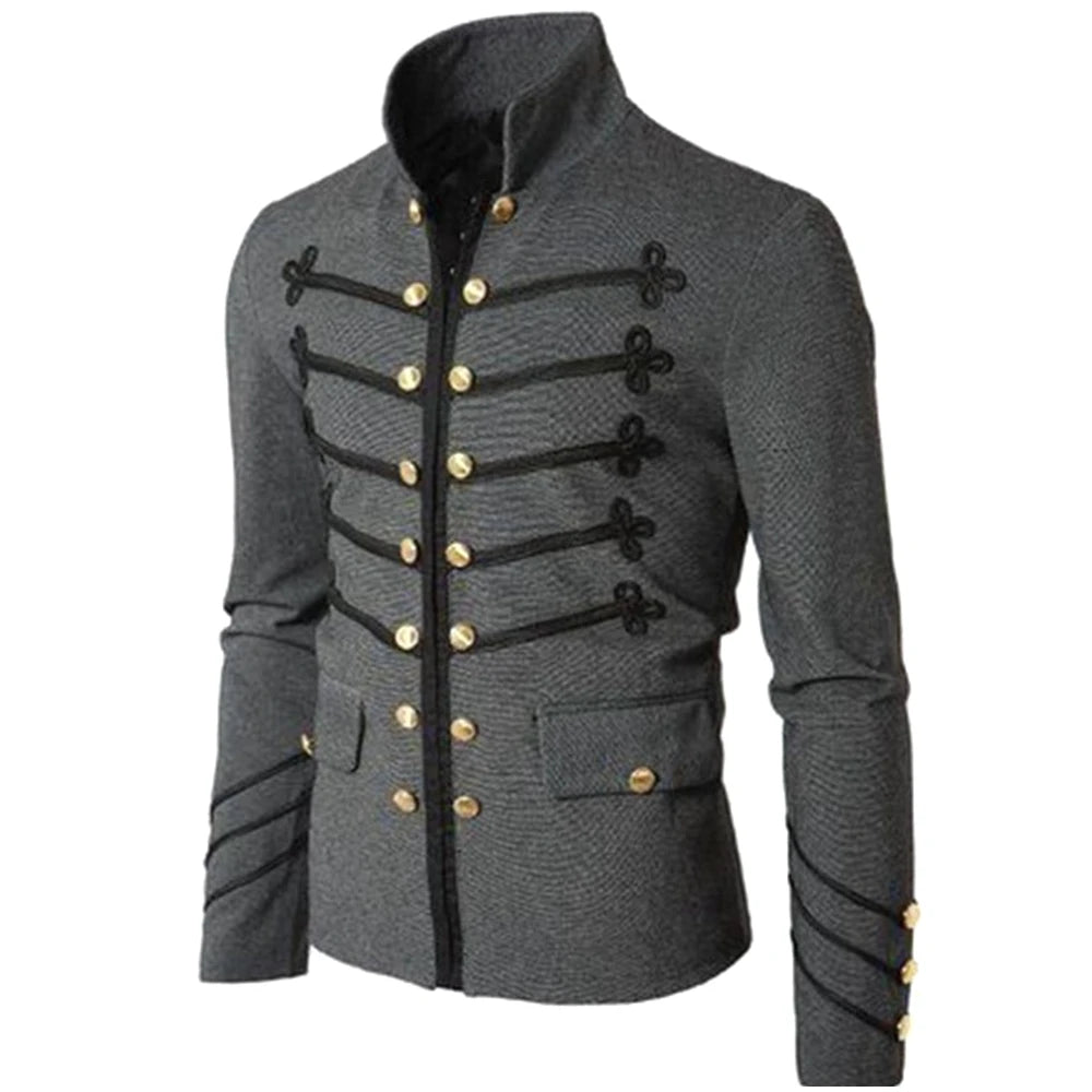 Steampunk Men Gothic Clothing Military Jackets Medieval Vintage Jacket Stand Collar Rock Frock Coat Men's Retro Punk Coat Tops