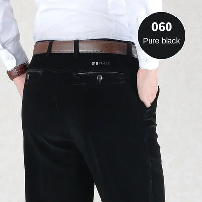 New Autumn and Winter Thick Middle-Aged Men's Corduroy Striped Pants Casual Pants Business Casual Straight-Leg Men