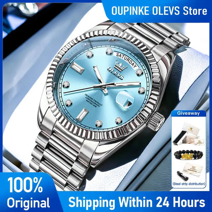 OLEVS 6736 Mens Watch High Quality Luxury Automatic Mechanical Wristwatch Waterproof Stainless Steel Watches Man