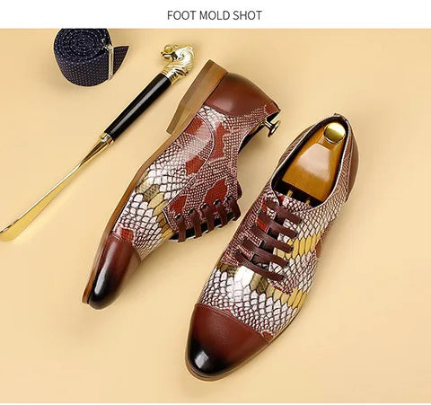 Luxusmarke Echtes Leder Herren Business Schuhe Mode Schlangenmuster Design Schnürschuhe Herren Business Anzug Bräutigam Hochzeitsschuhe