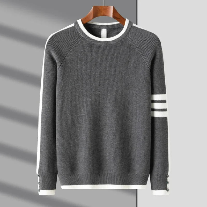 Boutique Men's New Casual Men's Round Neck Sweater Autumn and Winter Thick Warm Knitted Top Fashion Long Sleeve Pullover