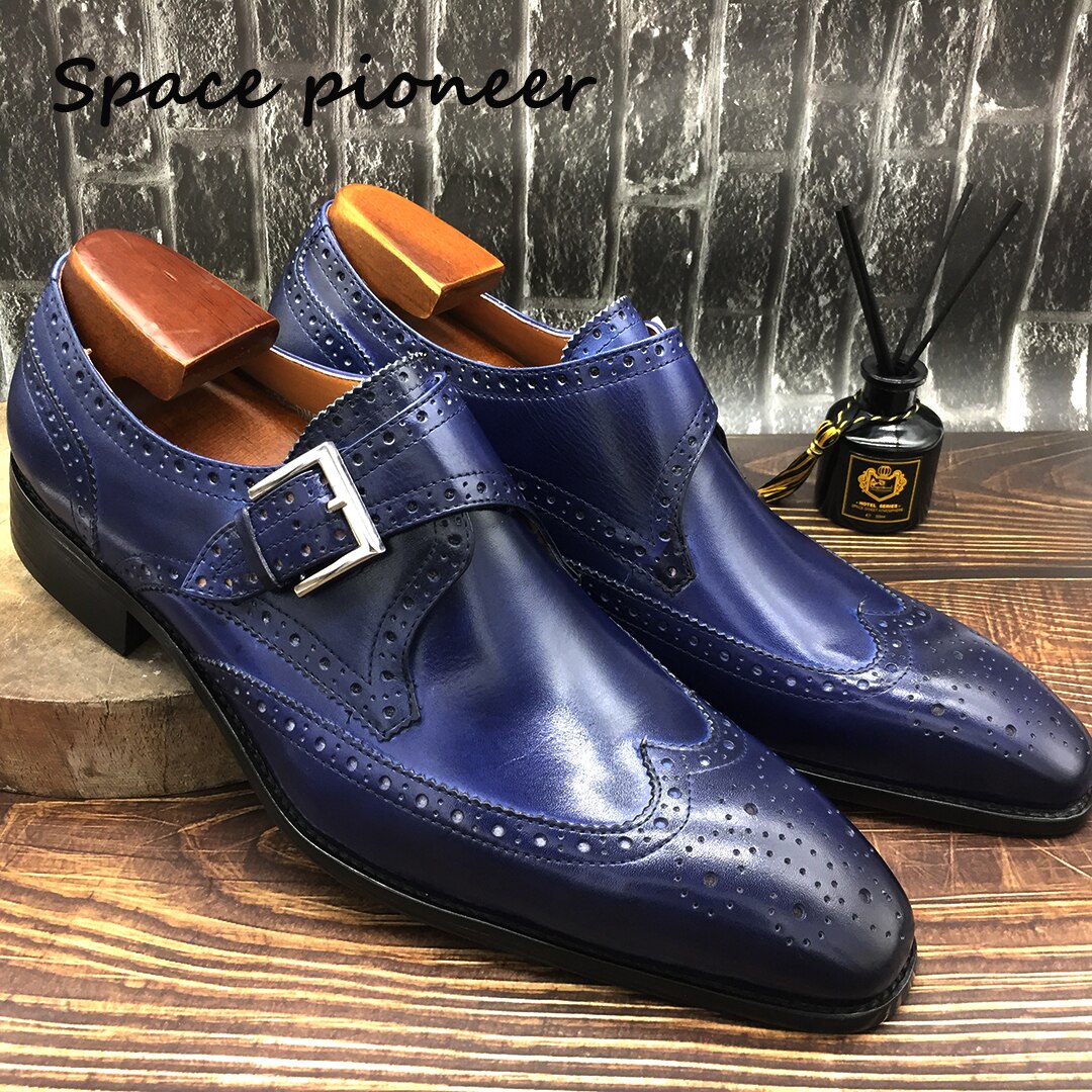 Single Monk Style Wedding Black Dress Bridegroom Shoes Handmade Genuine Leather Fashion Solid Shoes for Men