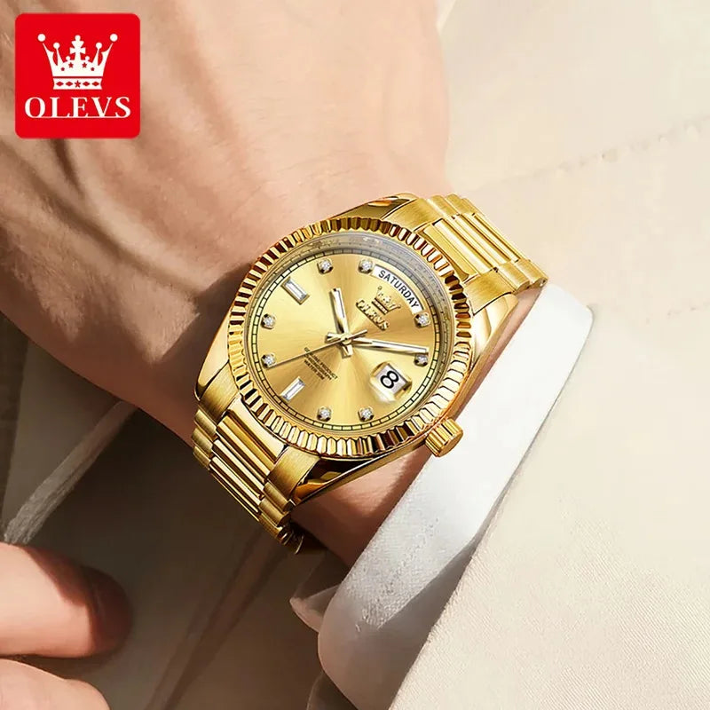 OLEVS 6736 Mens Watch High Quality Luxury Automatic Mechanical Wristwatch Waterproof Stainless Steel Watches Man