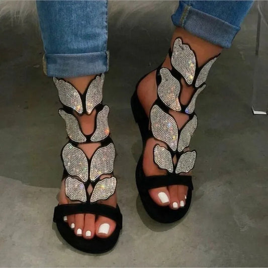 Summer Fashion Sandals for Women Plus Size Butterfly Crystal Gladiator Sandals Comfortable Open Toe Shoes Woman Sandalias 2023