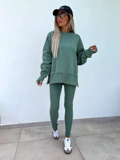Spring summer  new Shirt  casual loose-fitting sweater tight pants 2 piece suit sets for women 2 pieces trousers sets