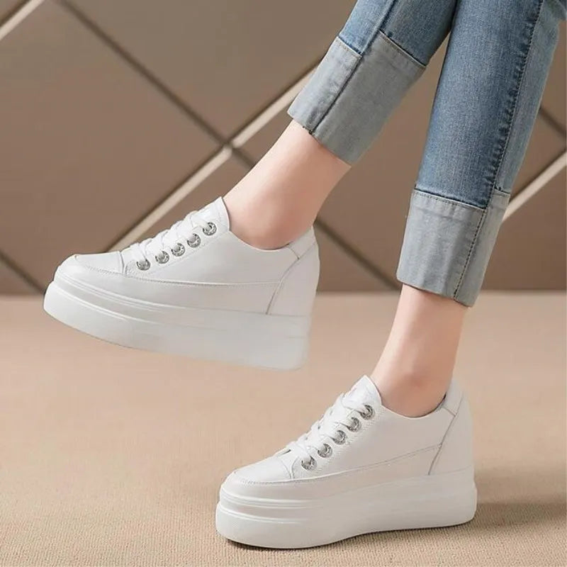Women's Sneakers  New Casual Shoes Woman Autumn Comfortable Breathable White Shoe 8CM Heels Height Increasing Platform Femme