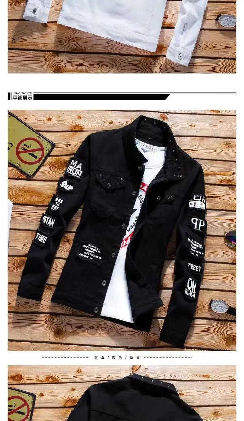 Frühling Herbst Herren Jeansjacke + Jeanshosen Set Mode Einreiher Mantel Hose Zweiteiliger Denim-Anzug