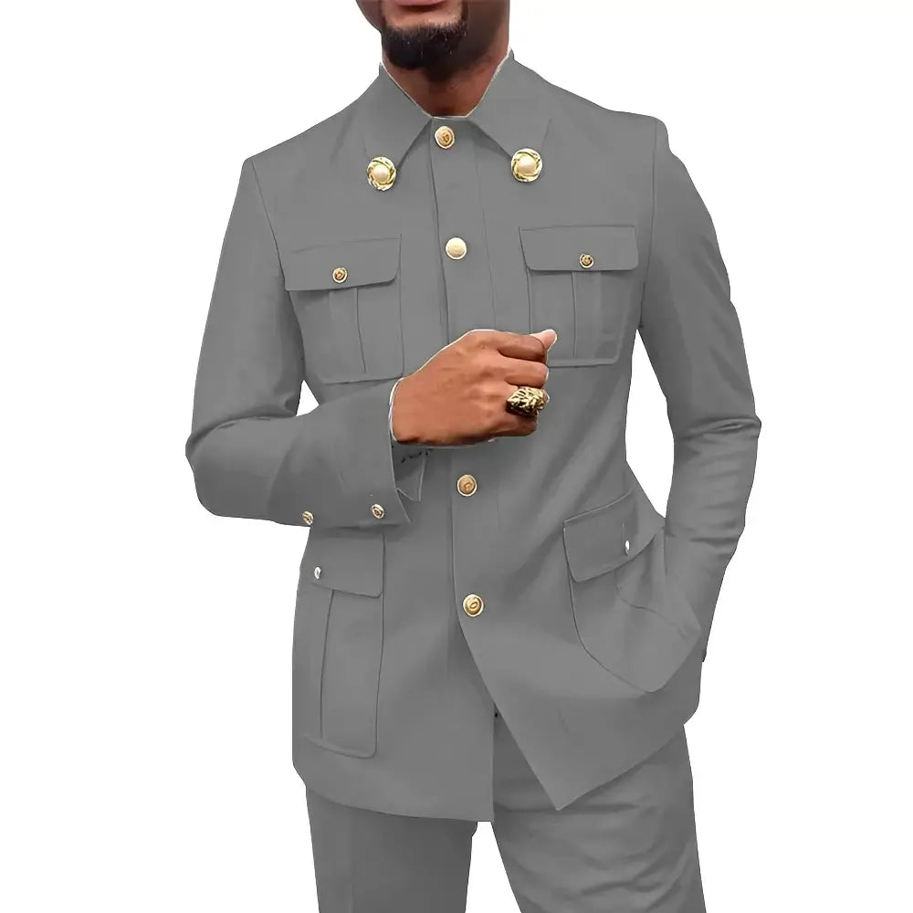 Herren Zweiteiler im afrikanischen Stil, Stehkragen Blazer Hose Bräutigam Hochzeits-Smoking Feiertag Maßanzug Kleid