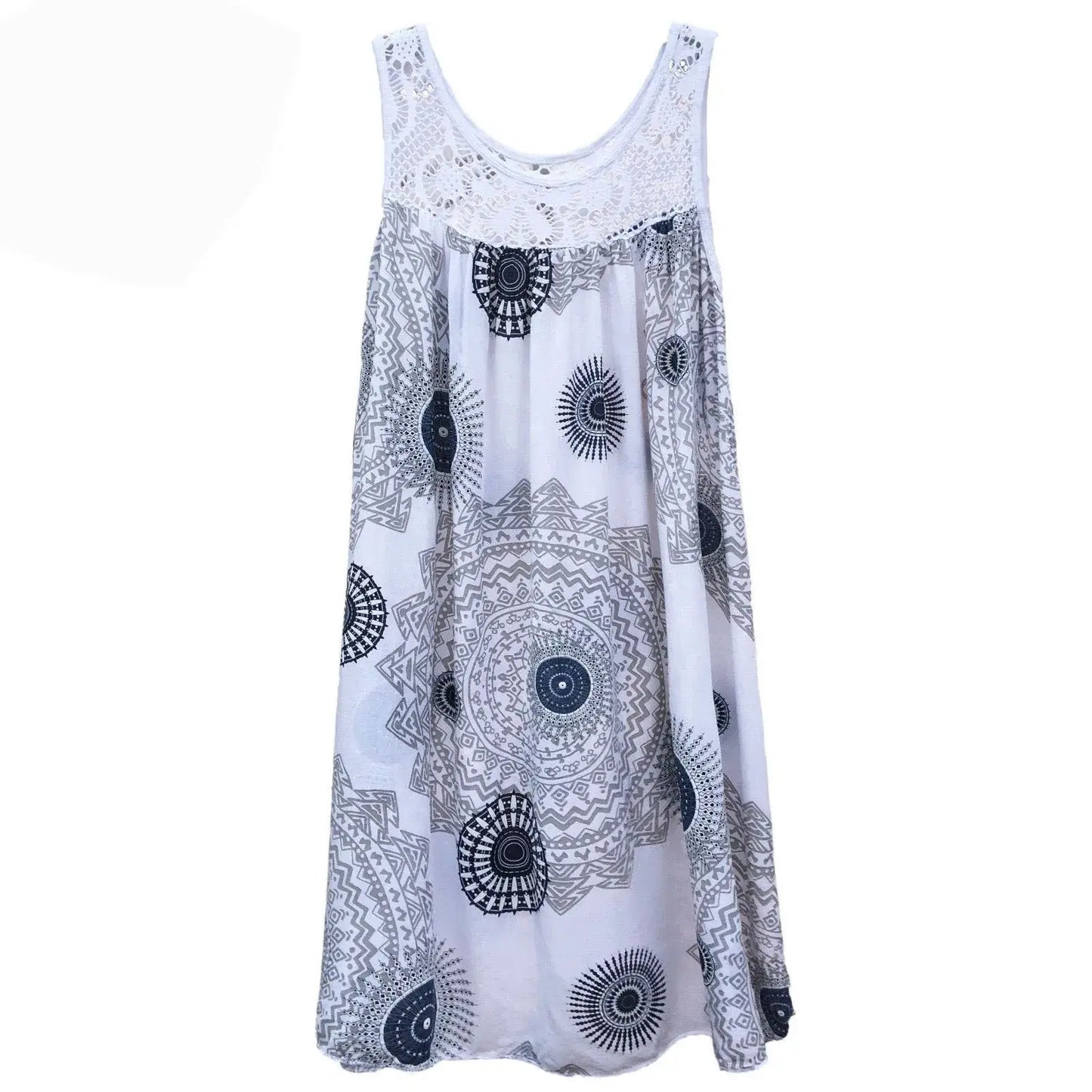 Damenbekleidung Sommer ärmelloses Trägerkleid Spitzenmuster ärmellos großer Schwung lockeres sexy Kleid langer Rock Übergröße