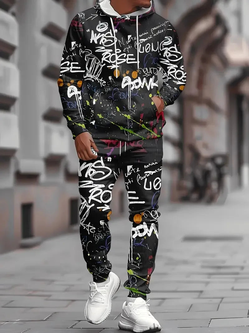 Das neue Herren-Hoodie-Set für Frühling und Herbst 2025 besticht durch einen lässig-modischen und bequemen 3D-Graffiti-Musterdruck
