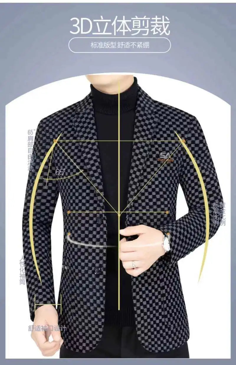 Winter Add Velvet Woolen Suit Jackets Men Thick Warm Wedding Blazers Brand Casual Business Dress Coat Social Office Streetwear