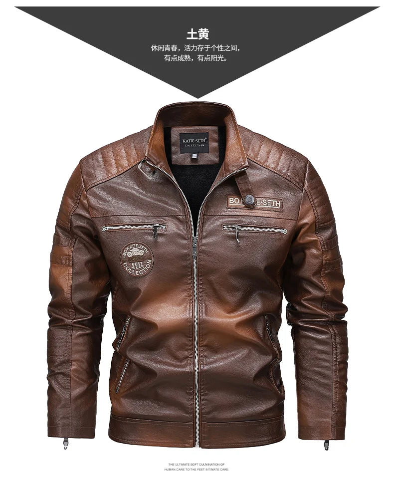 Men's Autumn Winter Men High Quality Fashion Coat Leather Jacket Motorcycle Style Male Casual Jackets For Warm Overcoat US Size