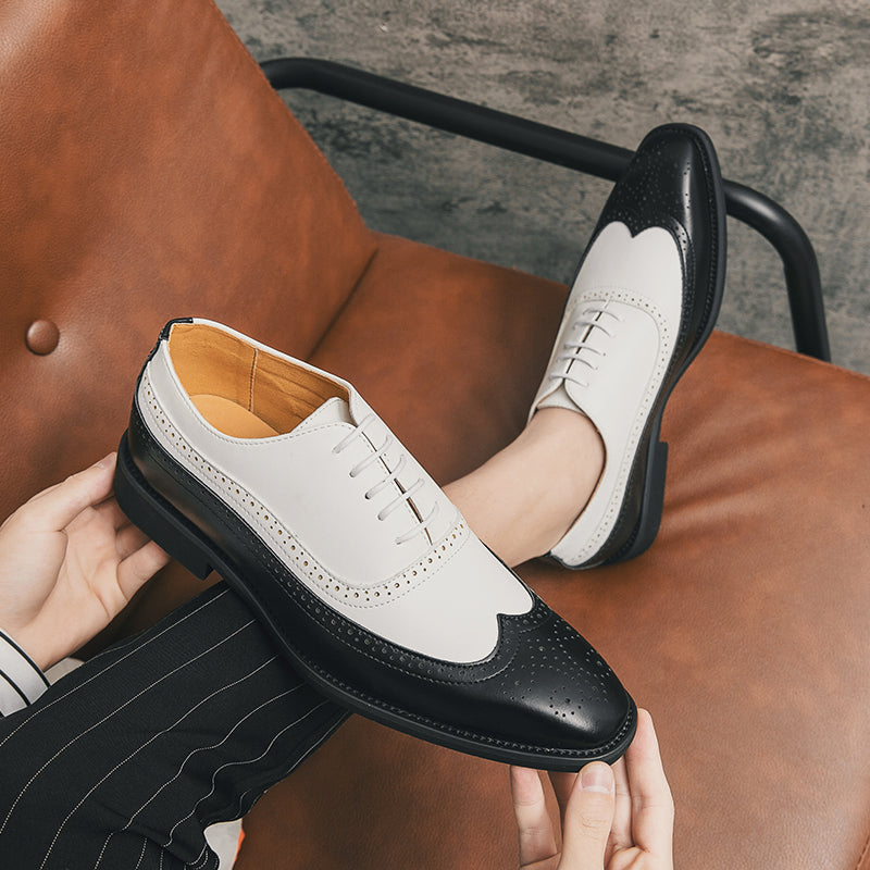 Herren Brogue-Schuhe mit Flügelkappe, Business-Oxford-Schuhe zweifarbig für Hochzeitsfeiern