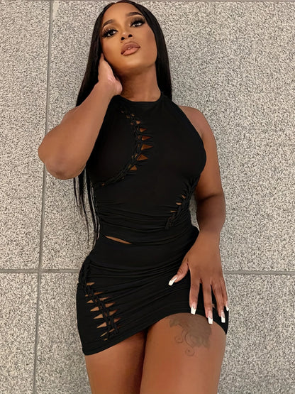 Dulzura Women  Autumn Tank Tops Mini Skirts Party Club Streetwear Two Piece Matching Sets Wholesale Items For Business S3211