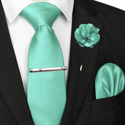 Mens Colors Solid Tie and Lapel Pin Necktie Pocket Square and Tie Clip Sets for Business Casual 4PCS