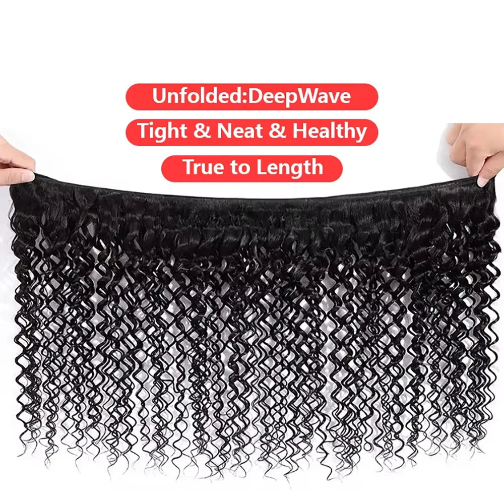 40 Inch Deep Wave Brazilian Human Hair Bundles 3/4 PCS Natural Black Unprocessed Remy Hair Extensions Weave Bundles Soft Silky