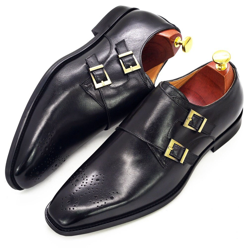 Double Monk Strap Oxford Shoes Mens Handmade Genuine Leather Buckle Men&#39;s Dress Shoes Formal Wedding Office for Men Footwear