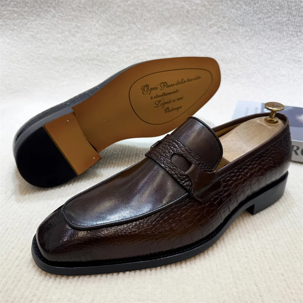 Luxus-Herrenschuhe aus echtem Leder mit Krokoprägung, Hochzeits-Loafer, Business-Büro-Slipper mit Doppelschnalle