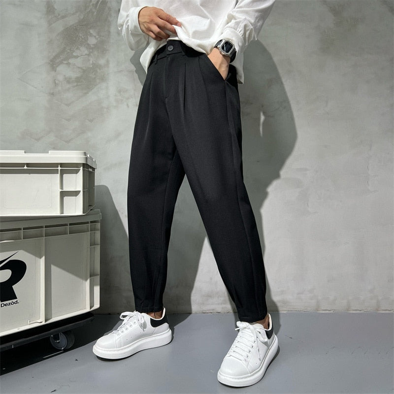 Pantaloni de costum de culoare solidă Bărbați Moda Business Society Rochie pentru bărbați Pantaloni cu fermoar la gleznă Coreeană Drepți Pantaloni formali de birou pentru bărbați