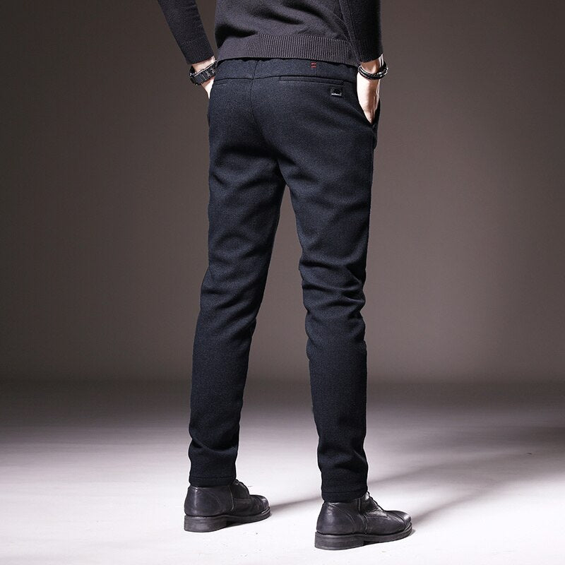 2022 Winter New Men&#39;s Thermal Business Casual Pants Trendy Slim Fit Stretch Thicken Fleece Liner Elegant Cotton Trousers