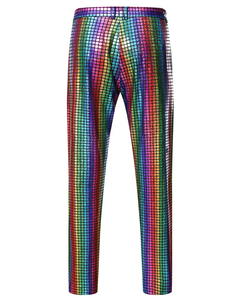 Mens Stage Prom Suits Shiny Rainbow Plaid Sequin Jacket Pants Men Dance Festival Christmas Halloween Party Costume Homme