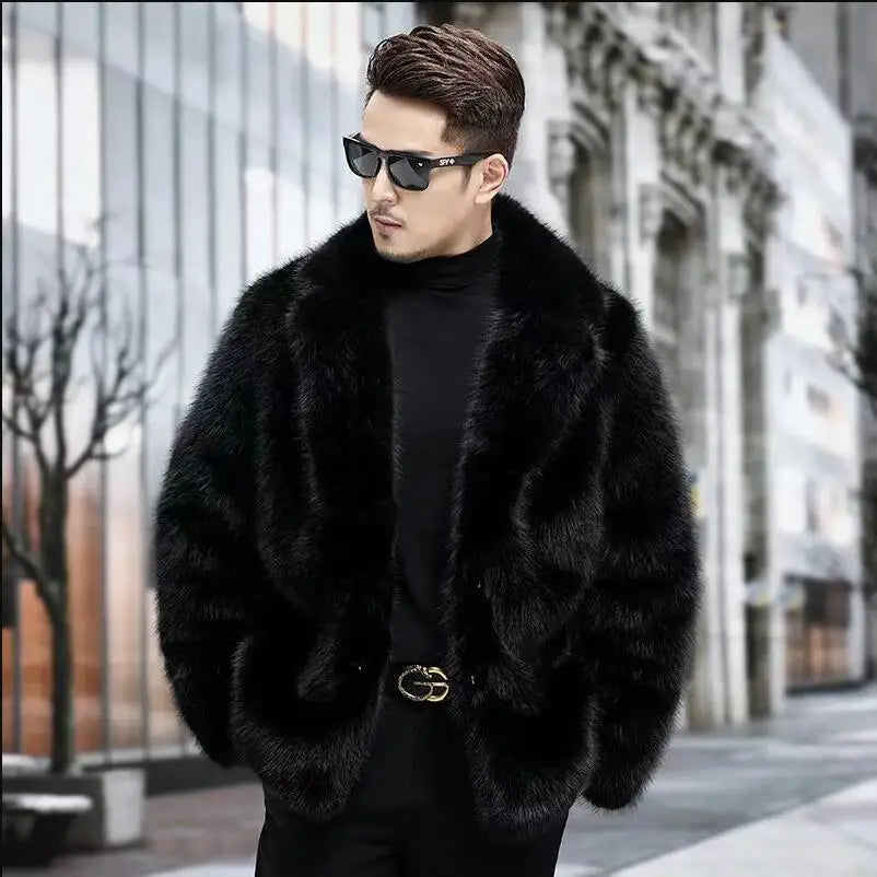 S-6XL Winter Men's Faux Fur Coats Fashion Casual Plus Size High Quality Warmth Mid-length Mink Clothing Singer Costumes