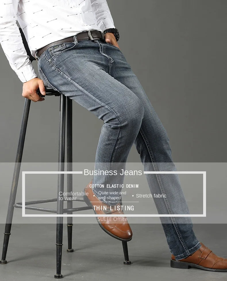 2024  Luxury  Brand Logo Slim Fit Spring Men's Jeans Casual Elastic Denim Pants Male Trousers Colors Clothing