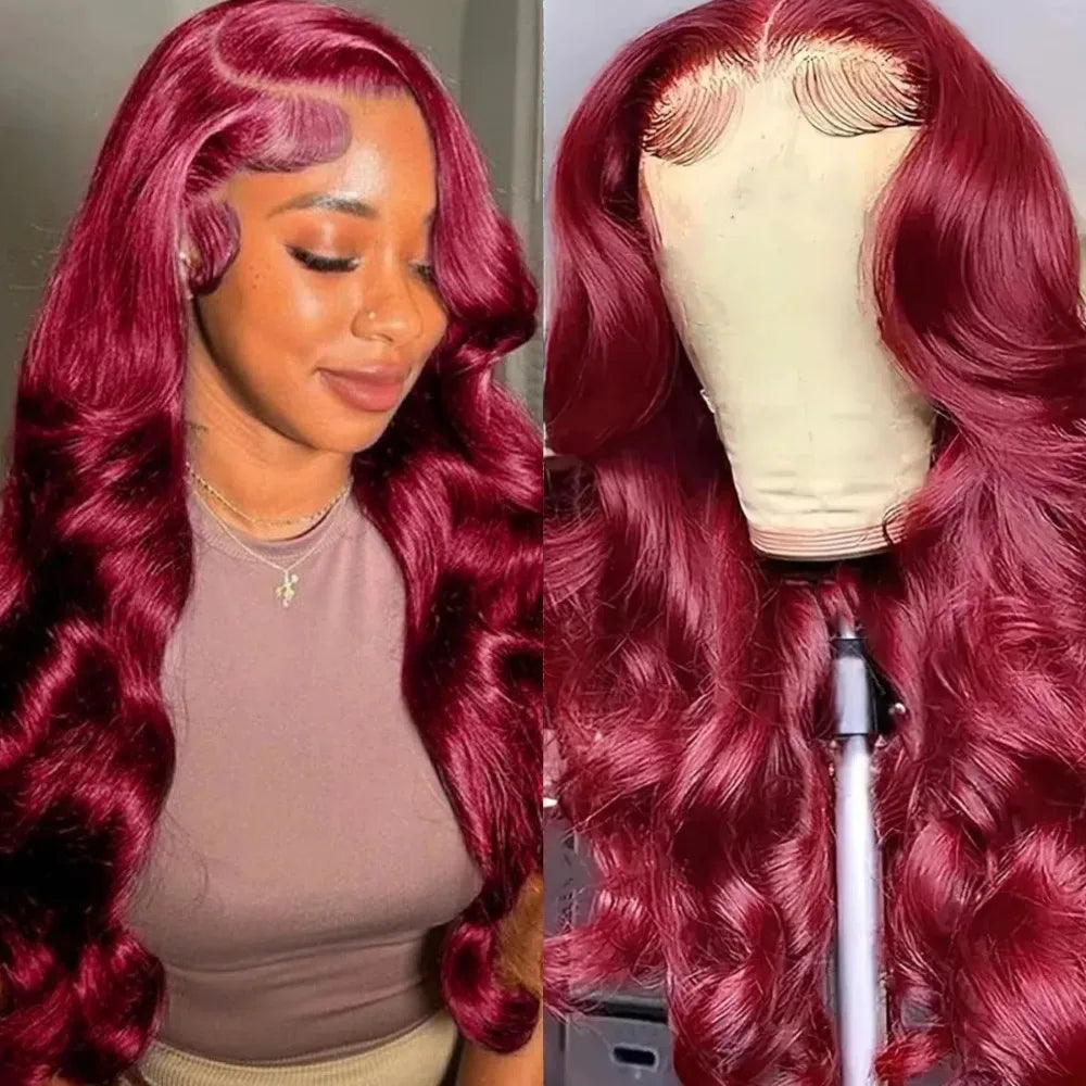 99J Burgundy Lace Frontal Wig 13x6 Body Wave Lace Front Wig HD Transparent Lace Frontal Wig Human Hair Pre Plucked Red Color