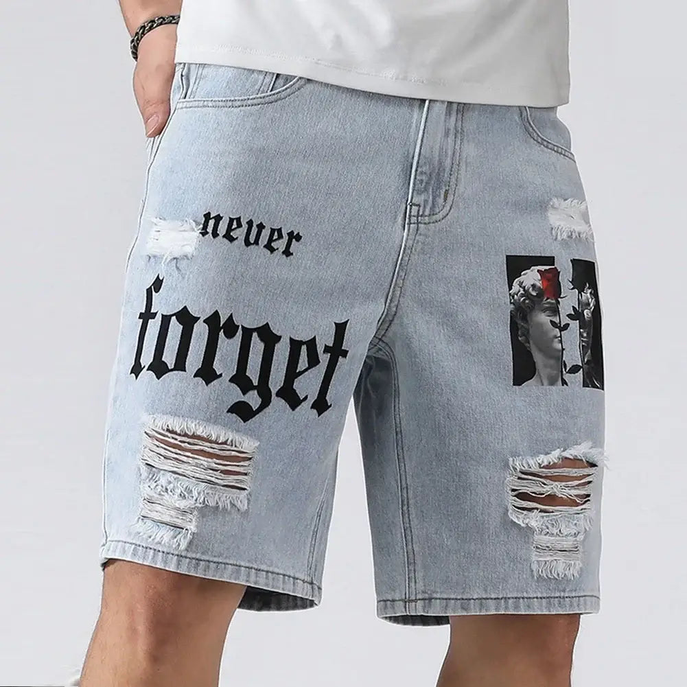 Herren Sommer Stretchy Denim Shorts Jeans Für Herren Streetwear Zerrissene Buchstaben Knielange Baggy Bequeme Cargo Freizeithosen Jeansshorts