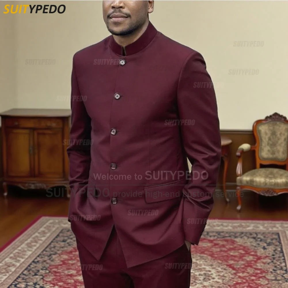 Brief Stand Collar Suit Sets For New Elegant Single Breasted 2 Pieces Suit Attire Casual Blazer And Pants Texudos Formal Gowns