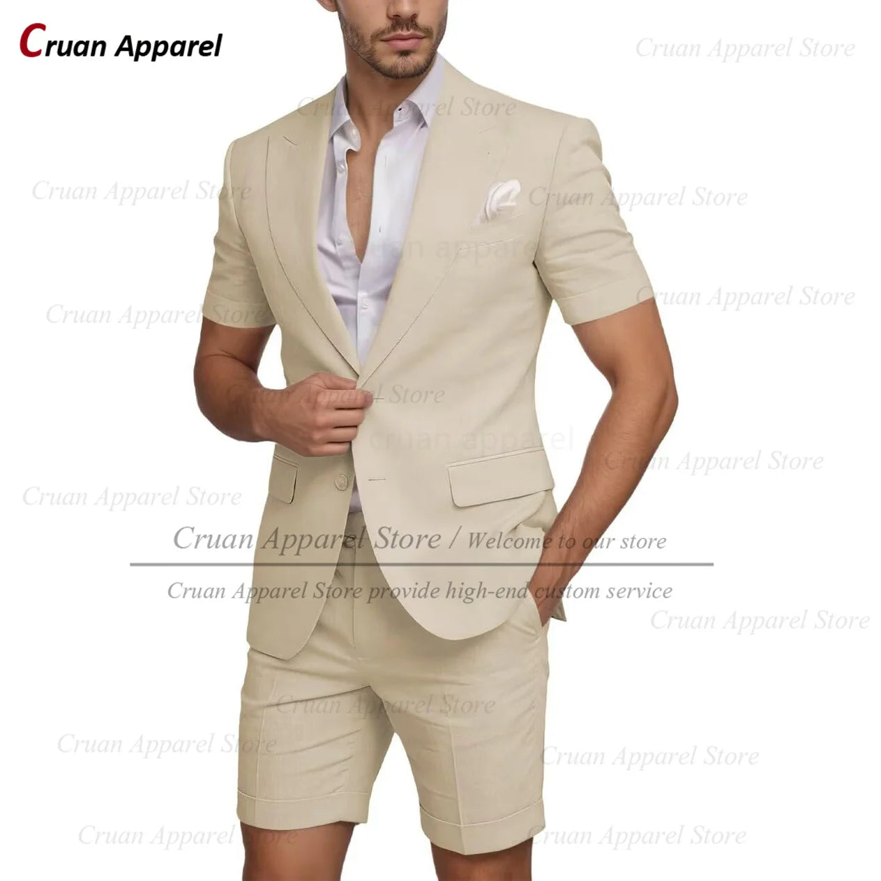 Beach Linen Men Suit Shorts Slim Fit Formal Best Man Groom Wedding Dress Tuxedo Casual Short Sleeve Blazer Pants 2 Pieces 2026