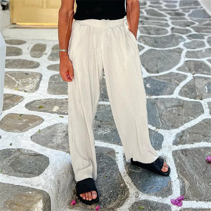 White Men Pants Set Lapel Button-up Short Sleeve Shirt + Long Pants Casual Beach Outfits Men's Clothing New Two Piece Tracksuit