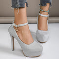 Women's High Heels  New Style Semi-Uppered Thin Heel Waterproof Platform Buckle Fashion Shoes Large Size Strap Shoes