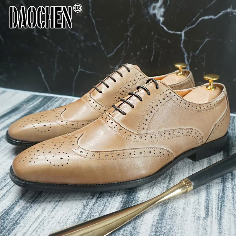 Fashion Brand Men Oxford Shoes Brogues Lace Up Pointed Mixed Color WingTip Mens Dress Shoes Wedding Office Leather Shoes