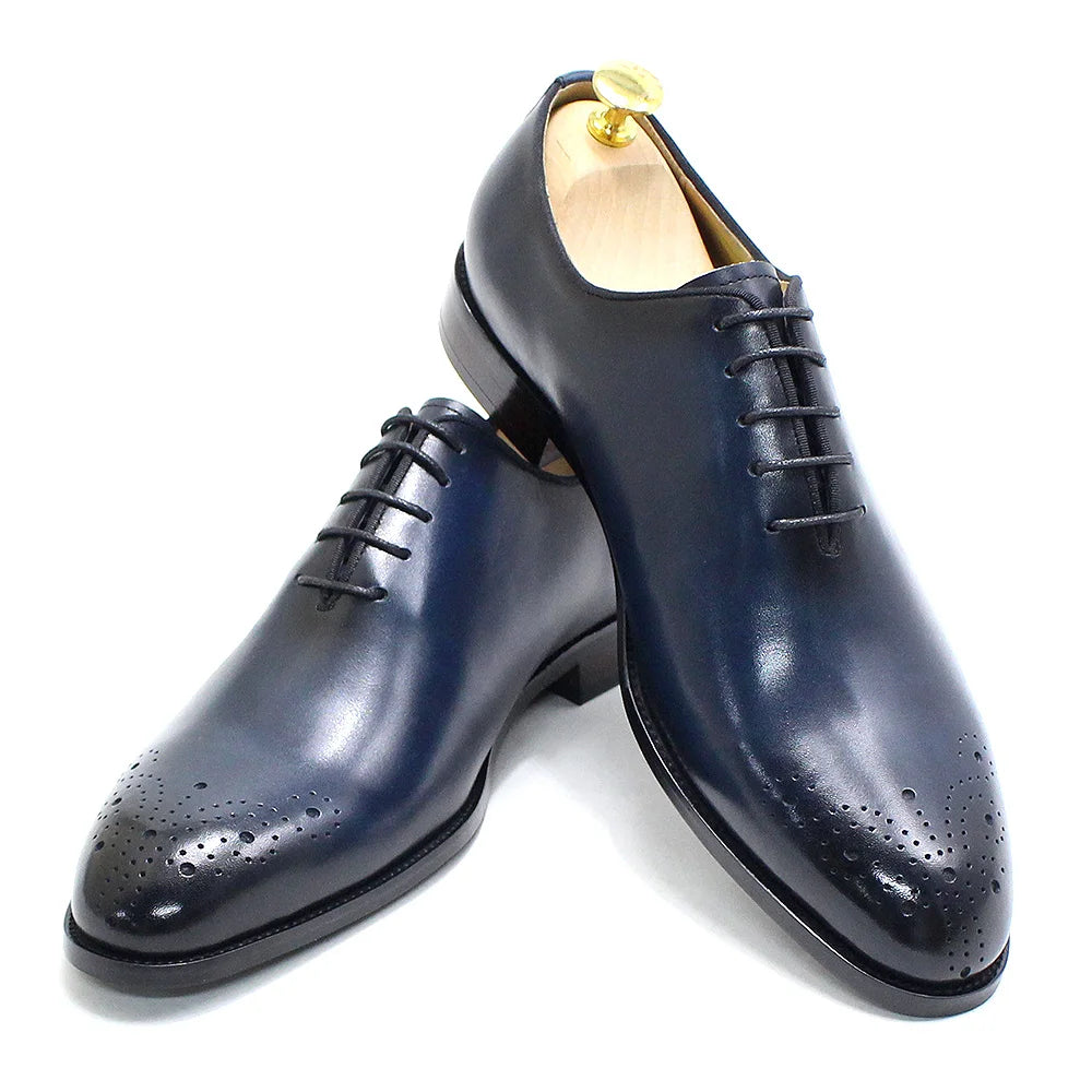 Italienische Herren-Business-Schuhe Echtes Leder Handgefertigt Klassische Whole-Cut Oxford Schnürschuhe für Herren
