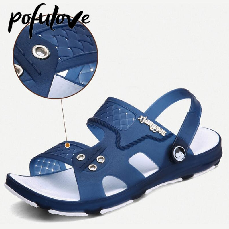 Pofulove Men Slippers Summer Sandals Outdoor Beach Casual Shoes Zapatos De Hombre Indoor Durable Anti Slip Peep Toe New